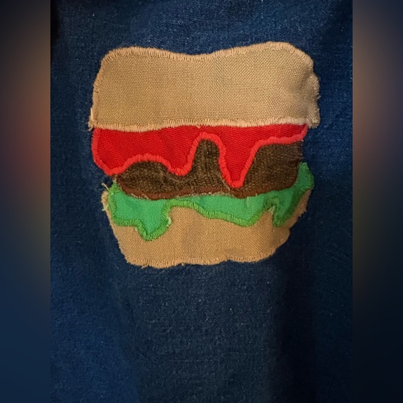 Vintage Handmade Denim Apron Cheeseburger Patch Retro Kitchen BBQ - Picture 3 of 5